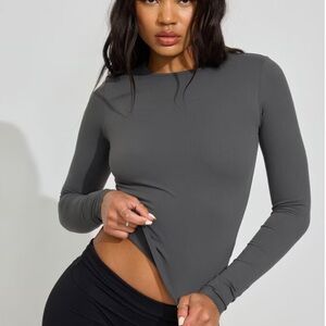 NWT Garage Sleek Crewneck Long Sleeve Basic Layering Top BURNT ASH GREY